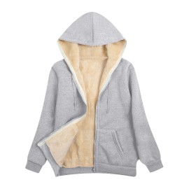 Women's Fuzzy Hooded Jacket - Casual Zip Up Outerwear with Drawstring and Long Sleeves