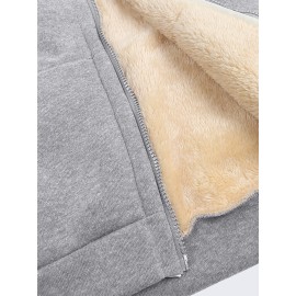 Women's Fuzzy Hooded Jacket - Casual Zip Up Outerwear with Drawstring and Long Sleeves