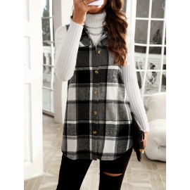 Women's Plaid Pattern Sleeveless Button Front Vest - Casual and Stylish Addition to Your Wardrobe