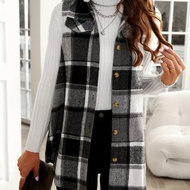 Women's Plaid Pattern Sleeveless Button Front Vest - Casual and Stylish Addition to Your Wardrobe