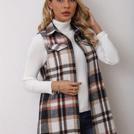 Women's Plaid Pattern Sleeveless Button Front Vest - Casual and Stylish Addition to Your Wardrobe