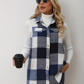 Women's Plaid Pattern Sleeveless Button Front Vest - Casual and Stylish Addition to Your Wardrobe