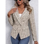 Elegant Double Breasted Open Front Blazer for Women - Slim Fit, Long Sleeve, Perfect for Office and Work