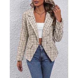 Elegant Double Breasted Open Front Blazer for Women - Slim Fit, Long Sleeve, Perfect for Office and Work