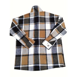 Plaid Print Button Jacket, Casual Collared Long Sleeve Outerwear, Women's Clothing