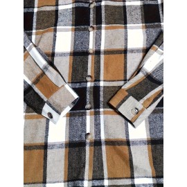 Plaid Print Button Jacket, Casual Collared Long Sleeve Outerwear, Women's Clothing