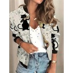 Graphic Print Zipper Jacket, Casual Baseball Neck Long Sleeve Outerwear, Women's Clothing