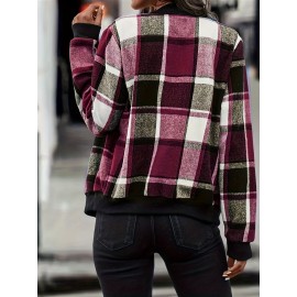 Women's Plaid Zipper Front Long Sleeve Jacket for Spring and Fall - Casual and Stylish Outerwear