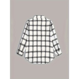 Women's Plaid Classic Shacket Jacket - Casual Button Front Long Sleeve Outerwear