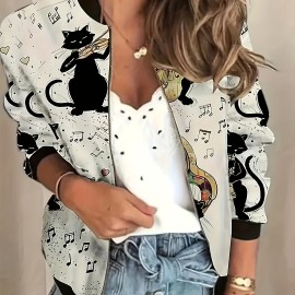 Women's Floral Print Zip Up Jacket - Casual Long Sleeve Spring & Fall Outerwear