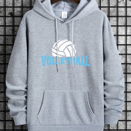 Men's Volleyball Print Hoodie - Cool Long Sleeve Hoodie with Drawstrings - Casual Graphic Design Pullover - Streetwear Sweatshirt for Fall and Winter - Great Gift Idea