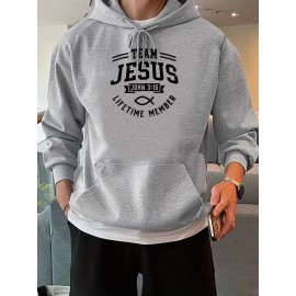 TEAM JESUS LIFETIME MEASURE Print Men's Pullover Round Neck Hoodies With Kangaroo Pocket Long Sleeve Hooded Sweatshirt Loose Casual Top For Autumn Winter Men's Clothing As Gifts