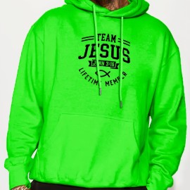 TEAM JESUS LIFETIME MEASURE Print Men's Pullover Round Neck Hoodies With Kangaroo Pocket Long Sleeve Hooded Sweatshirt Loose Casual Top For Autumn Winter Men's Clothing As Gifts