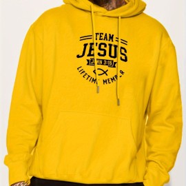 TEAM JESUS LIFETIME MEASURE Print Men's Pullover Round Neck Hoodies With Kangaroo Pocket Long Sleeve Hooded Sweatshirt Loose Casual Top For Autumn Winter Men's Clothing As Gifts