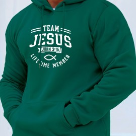 TEAM JESUS LIFETIME MEASURE Print Men's Pullover Round Neck Hoodies With Kangaroo Pocket Long Sleeve Hooded Sweatshirt Loose Casual Top For Autumn Winter Men's Clothing As Gifts