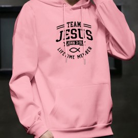 TEAM JESUS LIFETIME MEASURE Print Men's Pullover Round Neck Hoodies With Kangaroo Pocket Long Sleeve Hooded Sweatshirt Loose Casual Top For Autumn Winter Men's Clothing As Gifts