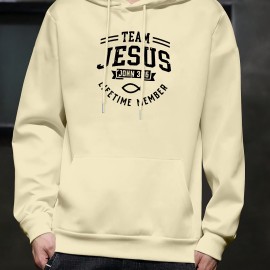 TEAM JESUS LIFETIME MEASURE Print Men's Pullover Round Neck Hoodies With Kangaroo Pocket Long Sleeve Hooded Sweatshirt Loose Casual Top For Autumn Winter Men's Clothing As Gifts