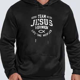 TEAM JESUS LIFETIME MEASURE Print Men's Pullover Round Neck Hoodies With Kangaroo Pocket Long Sleeve Hooded Sweatshirt Loose Casual Top For Autumn Winter Men's Clothing As Gifts