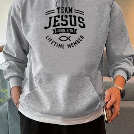 TEAM JESUS LIFETIME MEASURE Print Men's Pullover Round Neck Hoodies With Kangaroo Pocket Long Sleeve Hooded Sweatshirt Loose Casual Top For Autumn Winter Men's Clothing As Gifts