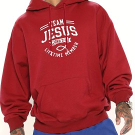 TEAM JESUS LIFETIME MEASURE Print Men's Pullover Round Neck Hoodies With Kangaroo Pocket Long Sleeve Hooded Sweatshirt Loose Casual Top For Autumn Winter Men's Clothing As Gifts