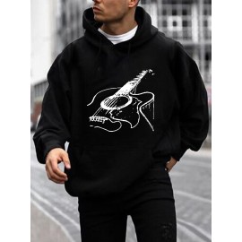 Men's Guitar Print Hoodie - Casual Graphic Design Pullover Sweatshirt for Winter - Streetwear Gift