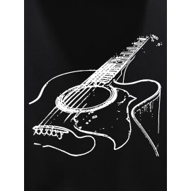 Men's Guitar Print Hoodie - Casual Graphic Design Pullover Sweatshirt for Winter - Streetwear Gift