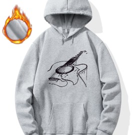 Men's Guitar Print Hoodie - Casual Graphic Design Pullover Sweatshirt for Winter - Streetwear Gift