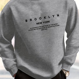 BROOKLYN NEW YORK Men's Casual Long Sleeve Crew Neck Pullover Sweatshirt - Perfect for Outdoor Sports and Layering in Autumn and Spring