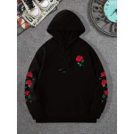 Red Rose Print Men's Hooded Sweatshirt - Casual Long Sleeve Pullover for Autumn/Winter - Great Gift for Men