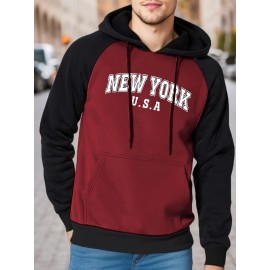 Men's Retro Letter Print Hoodie - Casual Graphic Design Pullover Sweatshirt for Winter Fall - Cool Streetwear Gift