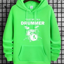 Trust Me I'm Drummer Print Hoodie, Cool Hoodies For Men, Men's Casual Graphic Design Pullover Hooded Sweatshirt With Kangaroo Pocket Streetwear For Winter Fall, As Gifts