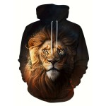 Men's Lion Print Hoodie - Casual Graphic Design Pullover Sweatshirt with Kangaroo Pocket for Winter Fall