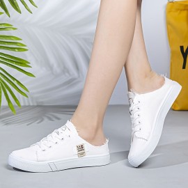 Women's Simple Canvas Shoes, Casual Lace Up Outdoor Shoes, Lightweight Low Top Sneakers