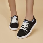 Women's Low Top Canvas Shoes, Simple Lace Up Flat Sneakers, Comfy Lightweight Walking Shoes