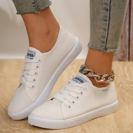 Women's Low Top Canvas Shoes, Simple Lace Up Flat Sneakers, Comfy Lightweight Walking Shoes