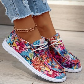 Women's Floral Pattern Canvas Sneakers, Casual & Comfortable Slip On Walking Footwear, Fashionable Daily Shoes