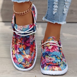 Women's Floral Pattern Canvas Sneakers, Casual & Comfortable Slip On Walking Footwear, Fashionable Daily Shoes