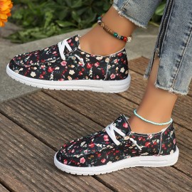 Women's Floral Print Canvas Loafers, Slip On Lightweight Flat Daily Shoes, Low-top Casual Shoes