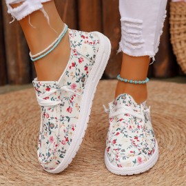 Women's Floral Print Canvas Loafers, Slip On Lightweight Flat Daily Shoes, Low-top Casual Shoes