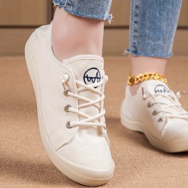 Women's Solid Color Canvas Shoes, Slip On Lightweight Walking Skate Shoes, Low-top Travel Shoes