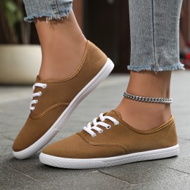 Women's Simple Solid Color Canvas Shoes, Casual Lace Up Outdoor Shoes, Lightweight Low Top Shoes