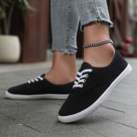 Women's Simple Solid Color Canvas Shoes, Casual Lace Up Outdoor Shoes, Lightweight Low Top Shoes