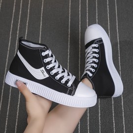 Women's High-Top Canvas Shoes, Breathable & Comfortable Flat Casual Sneakers, Available Daily Preppy Shoes