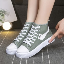 Women's High-Top Canvas Shoes, Breathable & Comfortable Flat Casual Sneakers, Available Daily Preppy Shoes