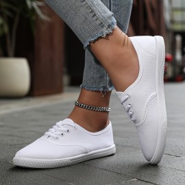 Women's Solid Color Canvas Sneakers, Simple Style Lace Up Flat Walking Shoes, Casual Lightweight Student Shoes Koningsdag/King's Day