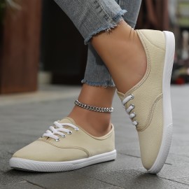 Women's Solid Color Canvas Sneakers, Simple Style Lace Up Flat Walking Shoes, Casual Lightweight Student Shoes Koningsdag/King's Day