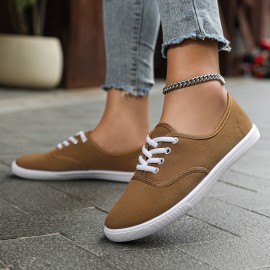 Women's Solid Color Canvas Sneakers, Simple Style Lace Up Flat Walking Shoes, Casual Lightweight Student Shoes Koningsdag/King's Day