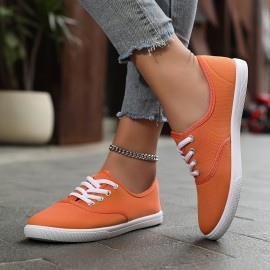 Women's Solid Color Canvas Sneakers, Simple Style Lace Up Flat Walking Shoes, Casual Lightweight Student Shoes Koningsdag/King's Day