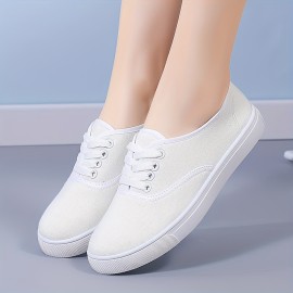 Chic Women's Canvas Sneakers - Lace-Up | Comfortable & Versatile Flat Design for Daily Wear and Walking