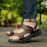 Men's Top grain cow Leather Open Toe Sandals, Wear-Resistant Non Slip Slip On Sandals For Outdoor Walking, Men's Summer Beach Shoes